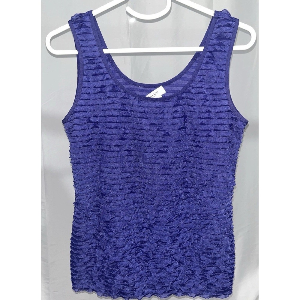 Kate Hill Petite Ruffled Tank Top Purple Sleeveless Scoop Neck Stretch PM
